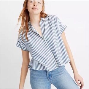 Madewell Cropped Stripe Utility Shirt Size M